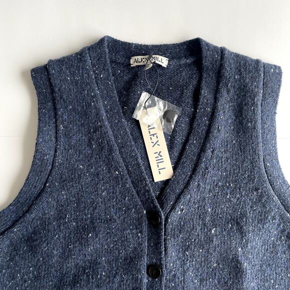 NWT Alex Mill Donegal Navy Wool Blend Cardigan Vest Medium - Picture 4 of 12